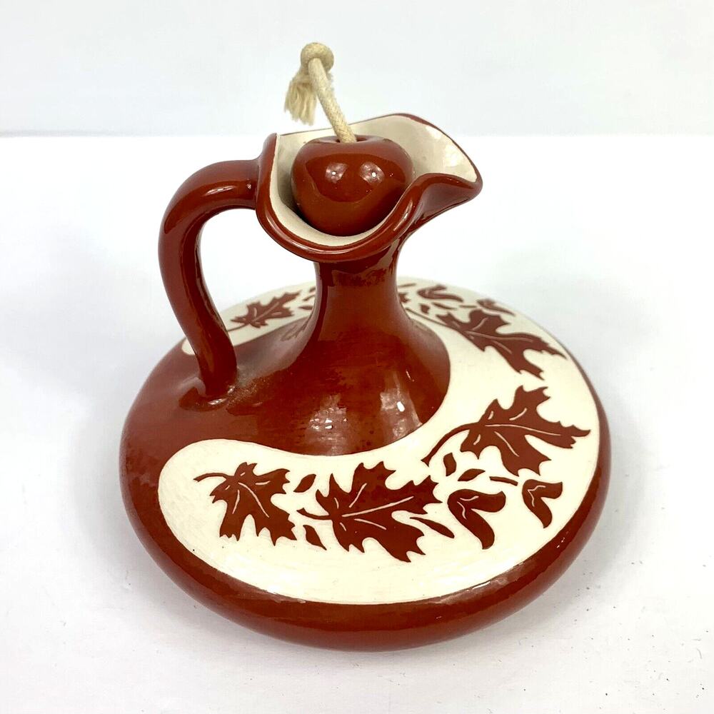 Vtg Handmade Pitcher Syrup Maple Leaf Pattern Fall Autumn Farm Country Cottage